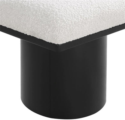 MAKLAINE Cream Boucle Fabric Bench/Stool, 15.5" W x 18" D x 17.5" H, Oak Veneer with Black Finish, 4" Thick Channel-Tufted Seat Cushion, Art Deco Design, Modular Living Room or Entryway Seating