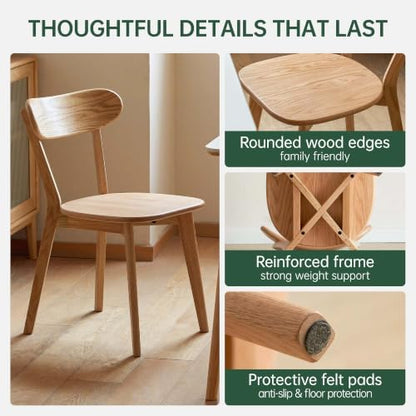 Oak Dining Chairs, Kitchen Chairs, 100% Solid Wood Modern Dinner Chair with Curved Backrest, Dining Room Chair for Kitchen, Living Room, Study (4PK, Natural)