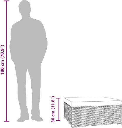 Modular Garden Footrest, Outdoor Patio Rattan Ottoman with Removable Cushion, Square Wicker Foot Stool for Backyard, Balcony, Poolside, 27.6 x 27.6 x 11.8 Inches, Black