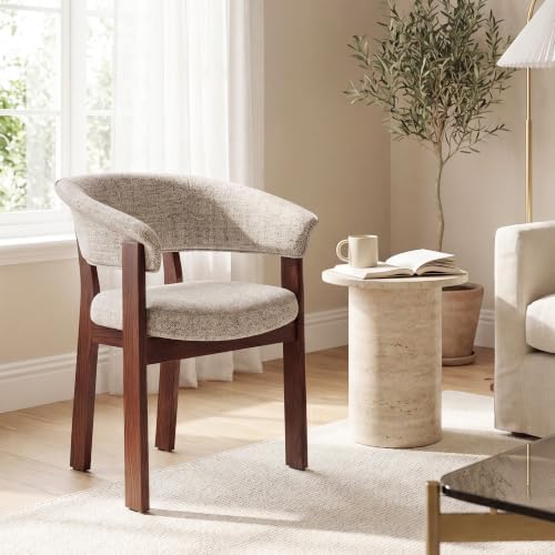 COLAMY Fully Assembled Upholstered Dining Chair, Solid Red Oak Wood Kitchen Side Chair, No Assembly Required Modern Farmhouse Dining Room Accent Seating, Single Pack,Set of 1