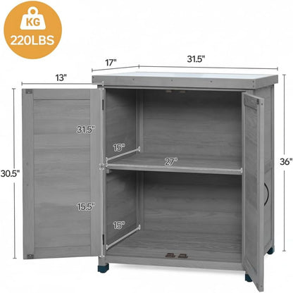 31" Weatherproof Small Storage Cabinet, Storage Cabinets with Premium Wood, Tool Cabinet with Magnetic Door for Patio & Garage, Gray