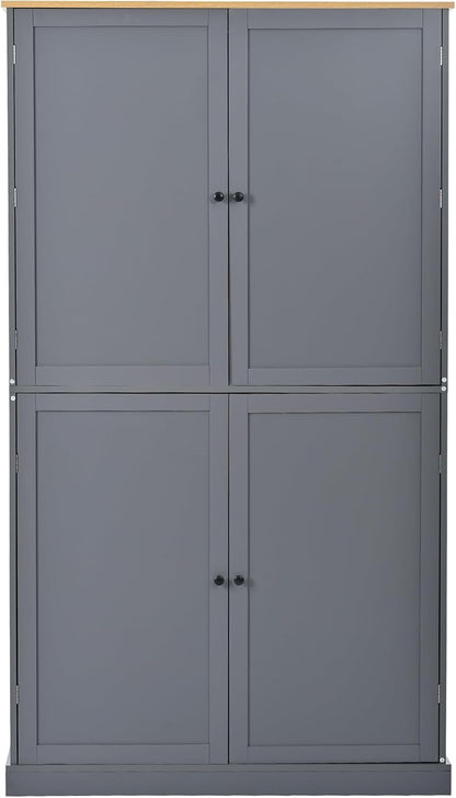 71" Tall Kitchen Pantry Storage Cabinet with 4 Doors, Freestanding Wooden Cupboard with 2 Drawers, 2 Adjustable Shelves and Cabinet Door Organizers for Kitchen, Dining Room, Grey