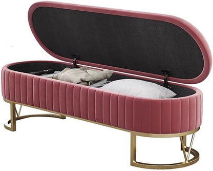 Modern Storage Bench Upholstered Bedside Stool with Metal Legs Modern for Living Room Entryway Entryway(Pink,Small)