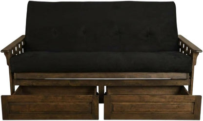 Kodiak Furniture Tucson Full Futon Set in Rustic Walnut Finish with Storage Drawers, Suede Black
