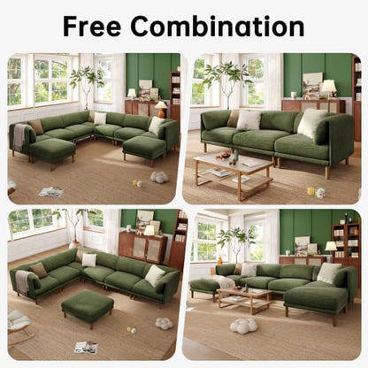 Cloud Sectional Couches for Living Room,Modular Sectional Sofa,Green | V-Shaped Extra Deep 7 Seater,Mid Century Modern Oversized Sectional Couches with Solid Wood Leg,Large Sofa for Big Space