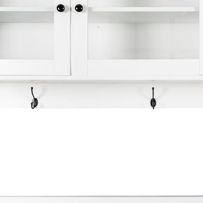 63" W Large Kitchen Hutch Cabinet, Freestanding Pantry Cupboard with 4 Doors, 4 Drawers & Microwave Shelf,for Kitchen Dining Room Bedroom (White#L)