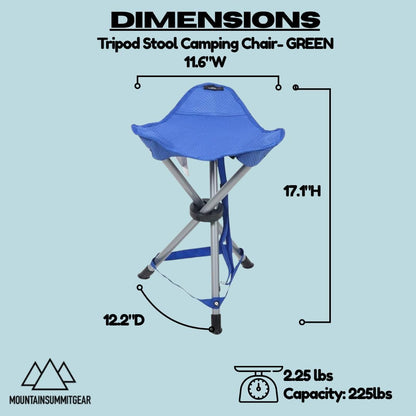 Tripod Stool Camping Chair featuring a lightweight and portable design made from RipStop fabric (2.2 lbs), perfect for Camping, Hiking and Fishing with weight capacity up to 225 lbs.