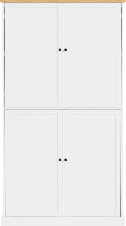 71.3 Inch Tall Freestanding Kitchen Pantry Cabinet, Large Food Storage Cupboard with 2 Drawers, 2 Adjustable Shelves and 8 Door Shelves, Utility Storage Cabinet for Kitchen & Dining Room,White