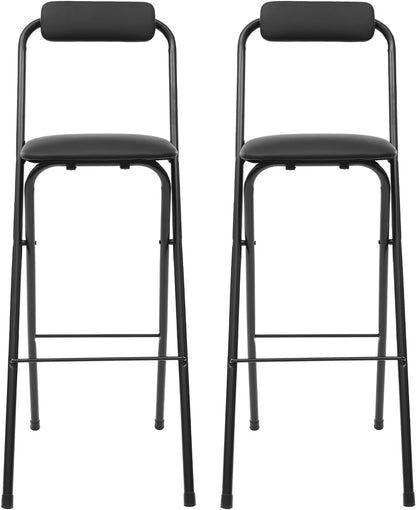 2Pcs Foldable Bar Chair, Tall Folding Chair, Portable Folding Stool Seat Height 29.53in for Outdoor/Indoor Kitchen Home Bar, Assembly Free (Black)
