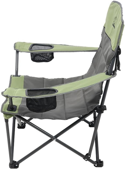 Quilted Double Camping Chair and Single Camping Chair with Padded Seat and Back for Camping/Hiking/Backpacking – Available in Low and Standard Heights (Low Chair (Gray/Asparagus))