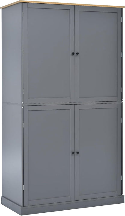 71.3" Tall Kitchen Storage Cabinet Pantry Wood Freestanding Large Cupboard with 2 Drawers,2 Adjustable Shelves,8 Shelf for Dining Room,Grey