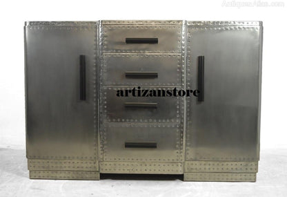 ARTIZANSTORE Aluminium Aviator 2 Door Sideboard End Table Design Side Table Living Room Furniture Decor