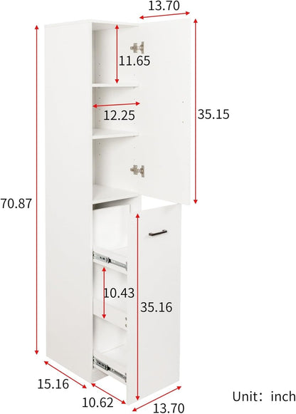 KEIKI Pull-Out Kitchen Pantry Storage Cabinet with Multi-Tier Shelf, Spice Rack Next to Fridge, Freestanding Wood Cabinet Hutch Food Pantries Cupboard for Dining Room, Narrow Spaces