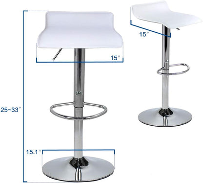 Set of 2 Barstool, Adjustable Swivel Bar Stools with PU Leather and Chrome Base, Gaslift Pub Counter Chairs, White | Swivel, PU Leather, Chrome Base, Gas Lift, Ideal for Kitchen, Home Bar, Pub, Kitchen Island