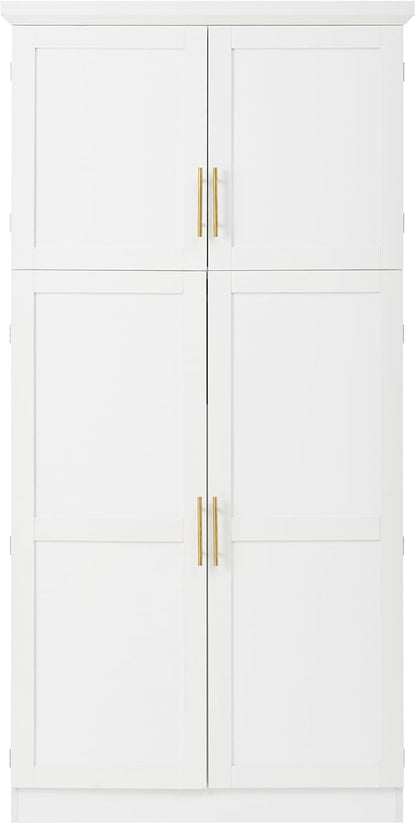 70.9" Tall Freestanding Kitchen Pantry Cabinet with 4 Doors, Large Wooden Kitchen Organizers Storage Cabinet with 8 Pull-Out Trays and 2 Door Shelves for Dining Room, White