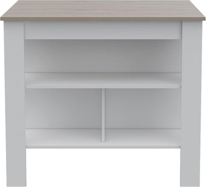 Three Shelf Kitchen Island with Four Legs - Light Gray/White | Three-tiered design with four legs for stable support