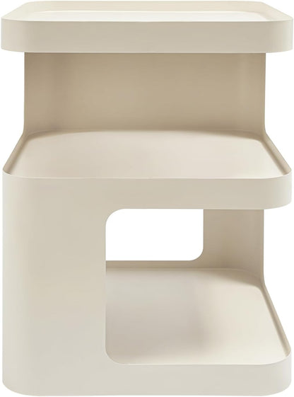 Modern Metal Side Table with Storage - No Assembly Small End Table & Nightstand for Bedroom,Living Room,Couch - Compact Accent Table for Small Spaces,Durable Bedside Table (Cream)