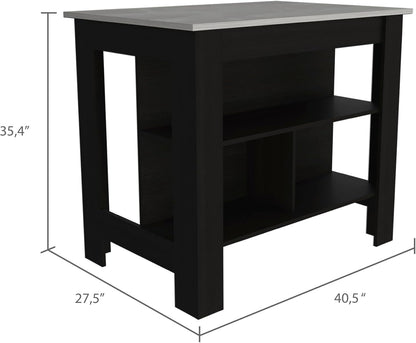 Kitchen Island with Four Legs and Three Shelves - Black/Ibiza Marble | Three shelves and four legs for extra storage and stability