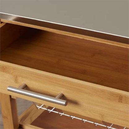 Boraam Aya Bamboo Kitchen Cart with Stainless Steel Top