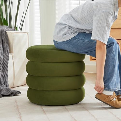 Flouki 19.5" Storage Ottoman Round, Vanity Stools for Bedroom, Velvet Pouf Ottoman with Removable Lid, Modern Ottomam Stool for Girls Women, Foot Stool for Living Room, Green