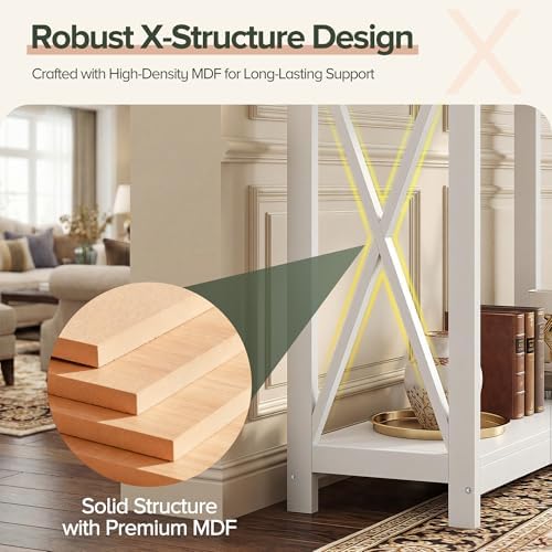 SUPER DEAL Console Table 39.5”, 2-Tier Narrow Sofa Side Table with Storage Shelf, Entrance Table for Hallway/Foyer/Living Room/Corridor/Office, White