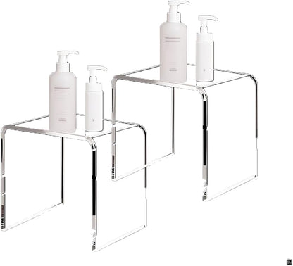 Acrylic 15 Inch Small Stool Set of 2,Multi-Use as Shower/Water-Resistant Stool,Clear Footstool for Bathroom, Seating and Placing Items (10.6" D x 15.7" W x 14.1" H（2PCS)