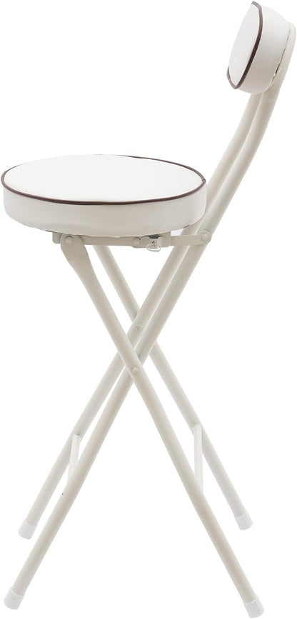 LOYALHEARTDY 2 Pcs Folding Stool, 25.6 in Cushioned Padded Folding Stool Portable Bar Stool with Back for Camping Kitchen Home Office (White)