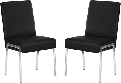 Modern Dining Chair Set of 2, Comfortable Dining Chair with Thick Cushions | Upholstered Leather Kitchen Side Chair with Metal Feet for Home, Kitchen, Living Room, Dining Room and Cafeteria, Black