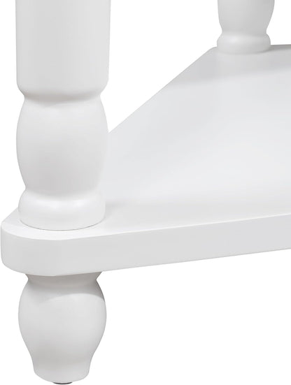 Small Triangle Corner Table Wood Corner Side Tables with Drawer & 2 Open Shelves 3 Tier End Corner Table with Solid Wood Legs for Small Spaces Living Room - Milk White