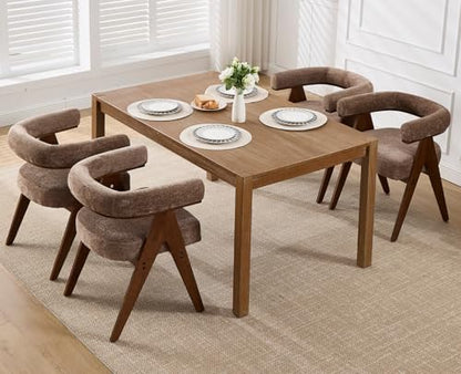 CIMOTA Barrel Wooden Dining Chairs with Arms Set of 2, Farmhouse Fabric Upholstered Kitchen Chairs with Walnut Wood Legs Contemporary Armchairs Accent Side Chairs for Dining Living Room,Chenille Khaki