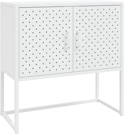 White Steel Sideboard with Adjustable Levelers, Modern Rectangular Storage Cabinet for Living Room and Dining Room, Sleek Design with Single Shelf, Sturdy Powder-Coated Steel