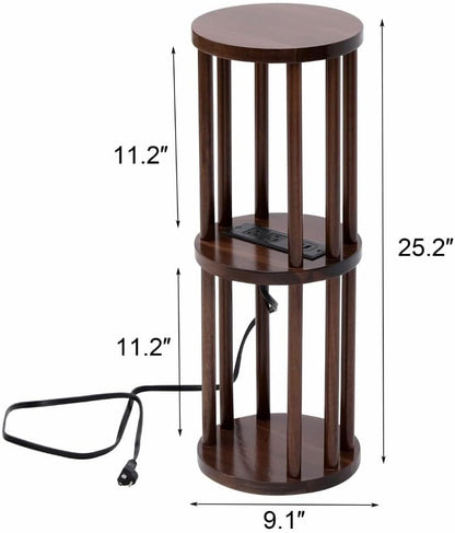 9 x25 Fully Assembled Walnut Wood Round Drink Table with Charging Station, Mid-Century Modern Circle Wood Accent Pedestal Table for Living Room or Small Bedroom Nightstand