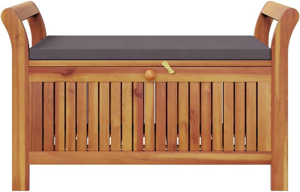 Outdoor Storage Bench with Cushion, Acacia Wood Garden Entryway Seating with Ample Interior Storage Space, 35.8-inch Deck Box Seat for Patio Porch Backyard