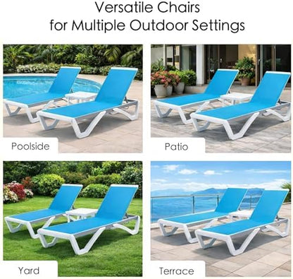 Kozyard Outdoor Chaise Lounge Chair, Full Flat Adjustable Patio Lounger with Aluminum Frame & Resin Legs, Textilene Fabric for Poolside, Backyard & Beach (Aqua, Chair)