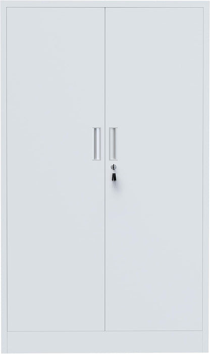 iJINGUR Metal Storage Cabinet with Locking Doors and Adjustable Shelves, 53.5-Inch Tall Lockable Storage Cabinets for Home Office Garage Kitchen Pantry (White)