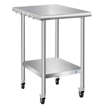 Stainless Steel Table with Wheels 24 x 18 Inch Commercial Stainless Steel Prep Table, Metal Table for Kitchen Restaurant Garage