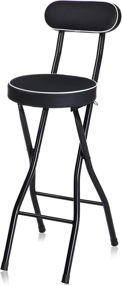 Thyle 1 Pcs 27.5 Inch Folding Bar Stool with Backrest Tall Foldable Stool Chair with Cushioned Padded Portable Collapsible Counter Height Chair for Kitchen Island Shop Cafe Dining Room