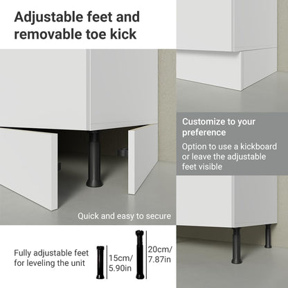 Madesa Hazel 3 Door Pantry Kitchen Storage Cabinet with 5 Compartments 89 Inch Tall Wooden Organization Unit - White