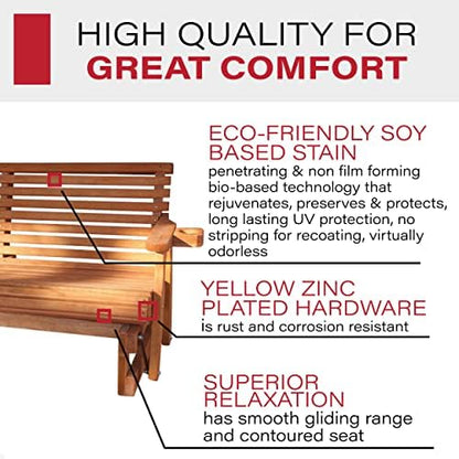 Amish Casual Heavy Duty 800 Lb Roll Back Pressure Treated Porch Glider with Cupholders (4 Foot, Cedar Stain)