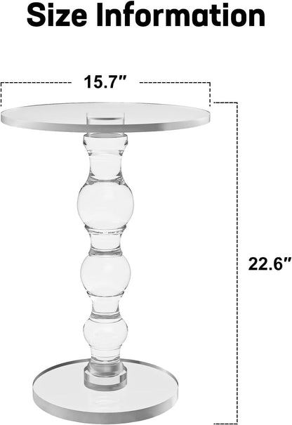 Acrylic Side Table, Acrylic End Table,Clear Round Side/End Table with Support Rod for Office Living Room Bedroom, Modern Drink Table/Clear Nightstand, Easy Assembly (2 pcs)