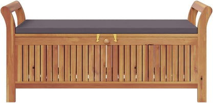 Outdoor Storage Bench with Cushion 49.6 Inch Acacia Wood Garden Seating Organizer for Patio Deck Backyard Gray