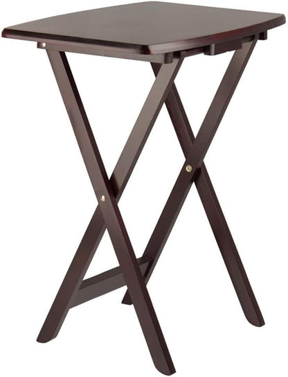 MAKLAINE 5-Piece Oversized Solid Wood Snack Table Set, Espresso Finish, Foldable Tables with Storage Stand, Rounded Corners, Durable Construction, Compact Living Room Furniture for Meals and