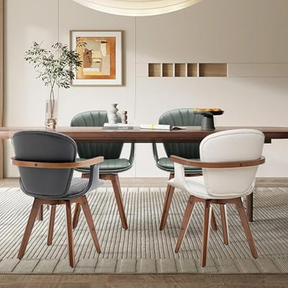 LUNLING Swivel Dining Chairs Set of 4, Mid Century Modern Black Faux Leather Kitchen Chairs with Arms,Bamboo Legs Side Chairs No Wheels,Accent Chair for Dining Rooms and Offices