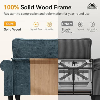 SUNSHINE VALLEY Modular Sectional Sofa and Loveseat Set Living Room 3-Piece | Mid-Century Modern 7-Seater Cloud Couch Set, Cyan, Rolled Arms & Nailhead Trim, Wider Deeper Seats, Chenille Furniture Set