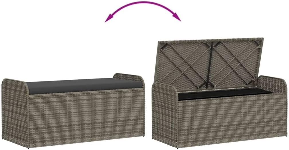 Patio Storage Bench with Cushion, 45.3 Inch Poly Rattan Outdoor Seat, Waterproof Bag for Cushions and Supplies