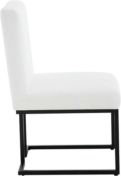 Upholstered Dining Chairs Set of 2, Modern Linen Fabric Kitchen & Dining Room Chairs with Metal Legs, Cuverd Back Comfy Side Chair for Dinner, Living Room, Reception, White