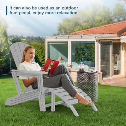 Adirondack Ottoman, All Weather Foot Rest for Adirondack Chair, HDPE Plastic Adirondack Footstool,Outdoor Footrest for Patio,Backyard, Lawn, Fire Pits,Grey