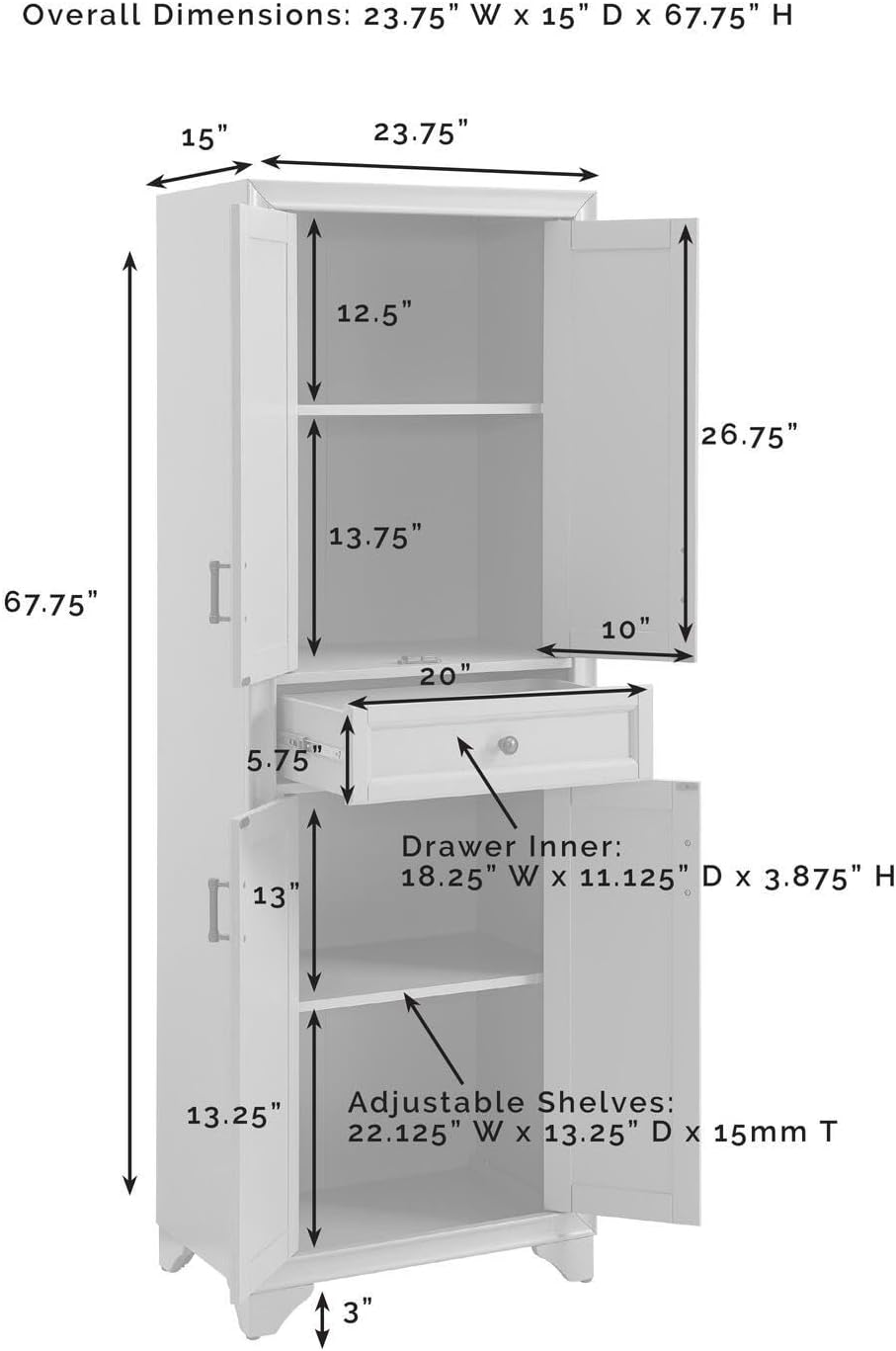 Maykoosh Pantry Cabinet Set, 2 Piece Storage Organizer, Distressed Gray, Metal Hardware