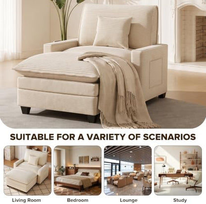Oversized Accent Chair with Ottoman, 41" Comfy Cloud Single Seat Sofa | Comfy Corduroy Armchair with Throw Pillow & Side Pockets, Modern Reading Chair for Living Room, Bedroom, Apartment