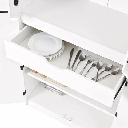 72" Tall Farmhouse Kitchen Pantry Cabinet, Curved Storage Cabinet with 3 Adjustable Shelves, 8 Door Shelves & Hidden Drawer for Kitchen Dining Bathroom (White)